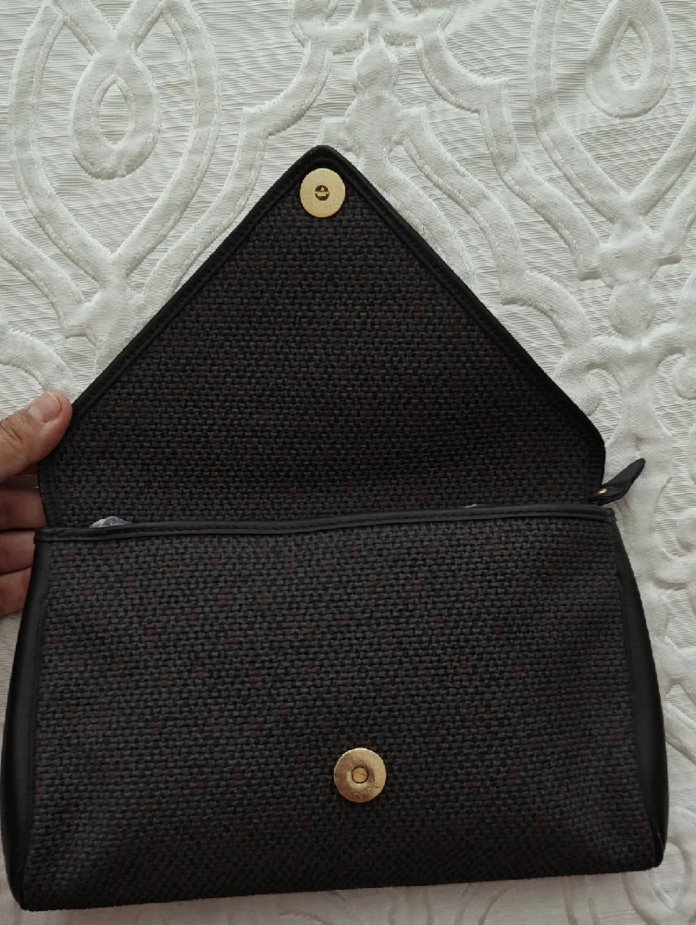 Vintage Authentic Yves Saint Laurent Black Tweed Envelope Wristlet - Picture 5 of 10